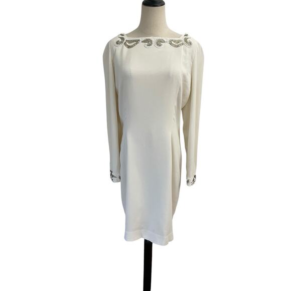 Vtg 80s Lime Nite Dress Sz L Ivory Beaded Backless Cocktail Wedding Bridal Elope - Picture 1 of 12